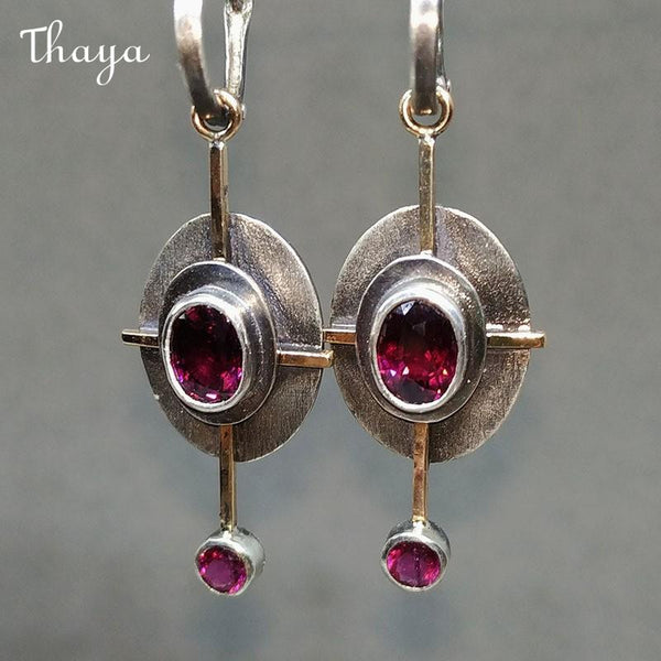 Thaya Geometric Dangle Earrings with Pink Stones