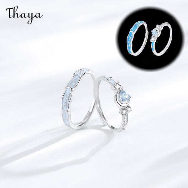 Thaya S925 Silver Star and Moon Couple Rings