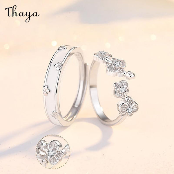 Thaya S925 Silver Happiness Always With You Phalaenopsis Couple Rings