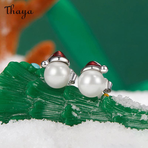 Thaya S925 Silver  Christmas Santa Hat Pearl Earrings