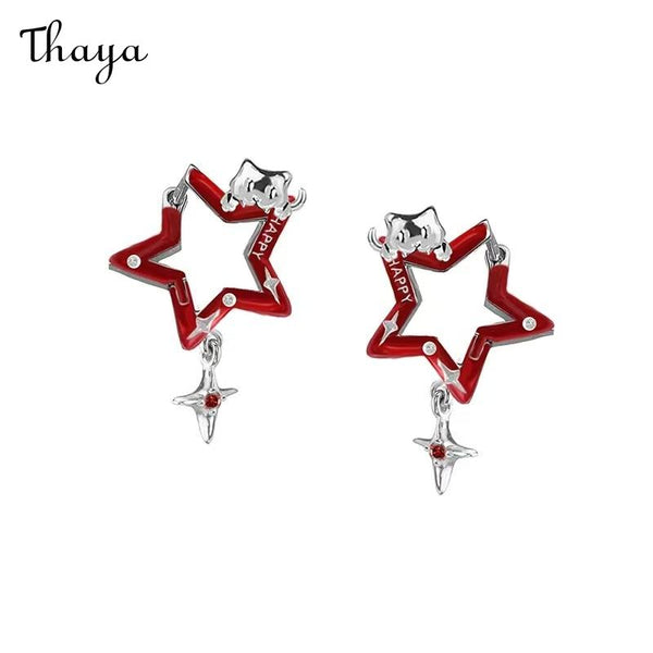 Thaya Red Star Dangle Earrings
