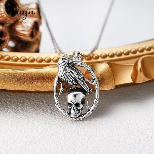 Thaya Raven Skull Pendant Necklace