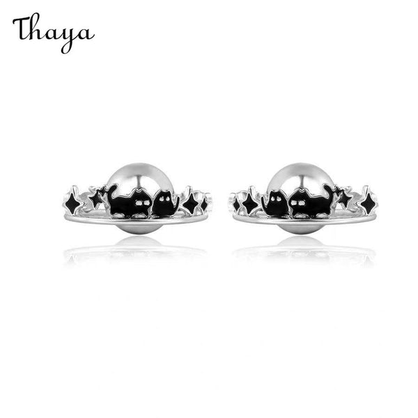 Thaya Night Cat Planet Earrings