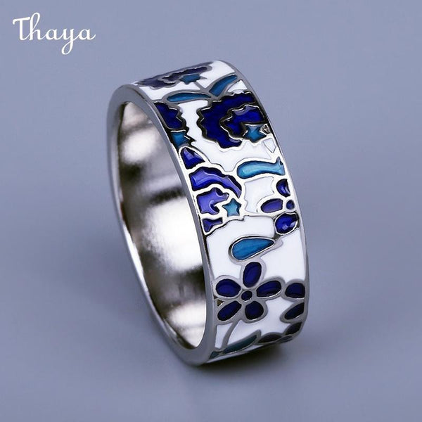 Thaya Retro Blue Elegant  Floral Ring