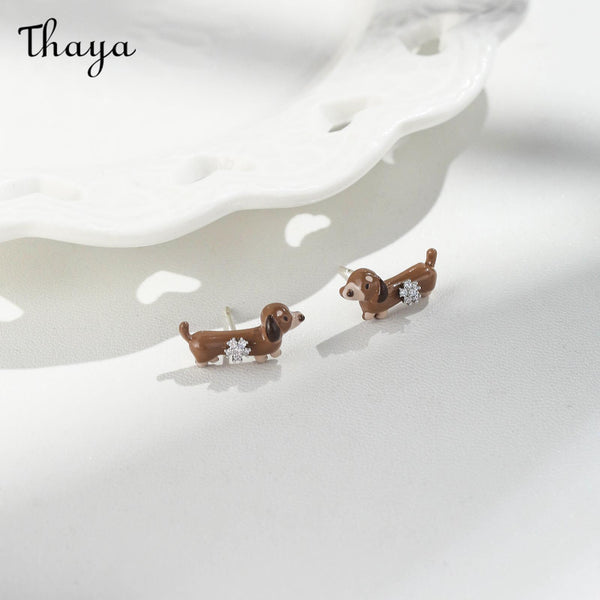 Thaya Dachshund Copper Zircon Earrings
