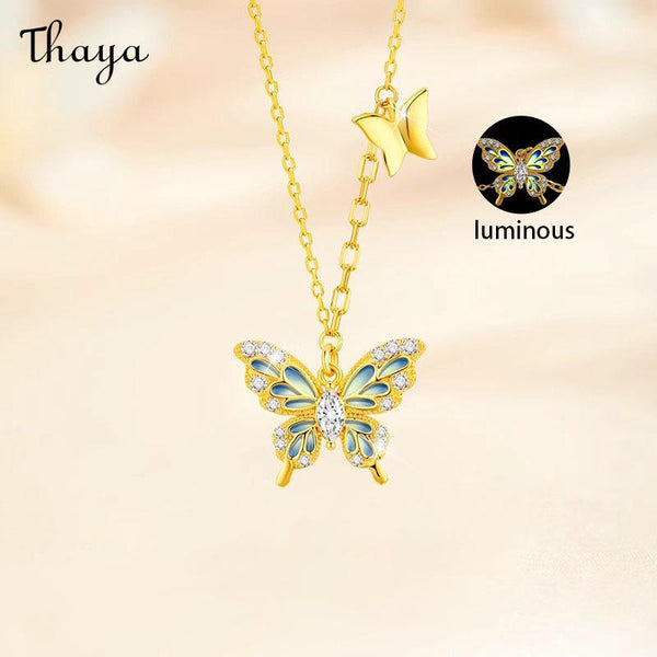 Thaya S925 Silver Luminous Enamel  Colorful Butterfly  Necklace