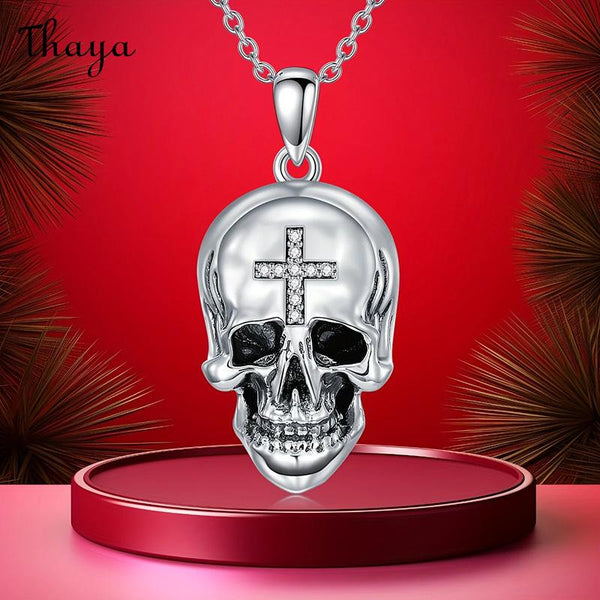 Thaya  Skull Cross Pendant Necklace