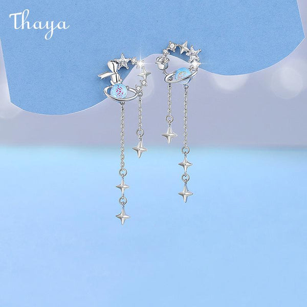 Thaya S925 Silver Little Prince and Rose  Joker Planet Tassel Earrings