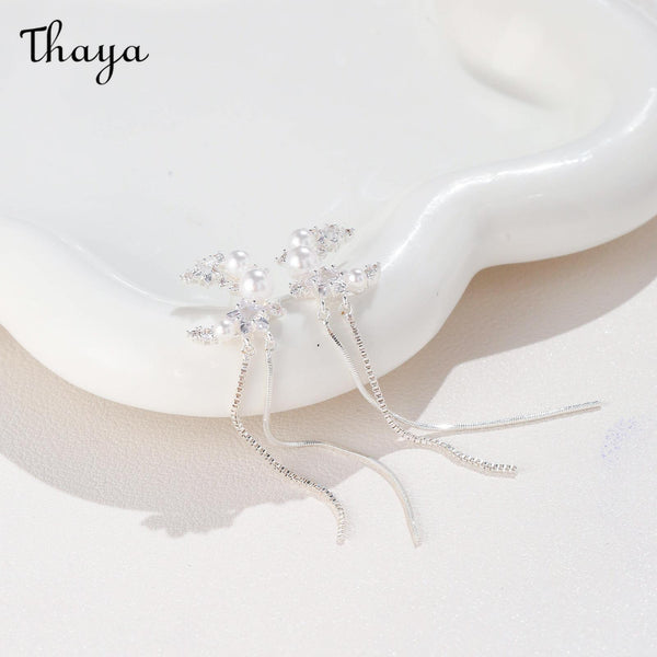 Thaya S925 Silver Moon Pearl Tassel Earrings