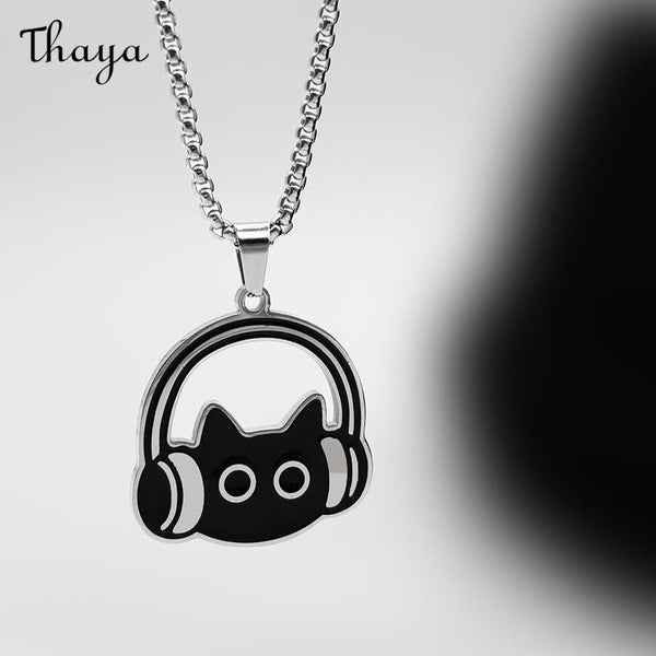 Thaya Black Cat with Headphone  Necklace