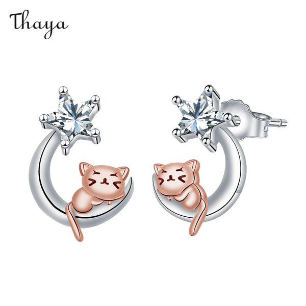 Thaya Cat on Moon Earrings