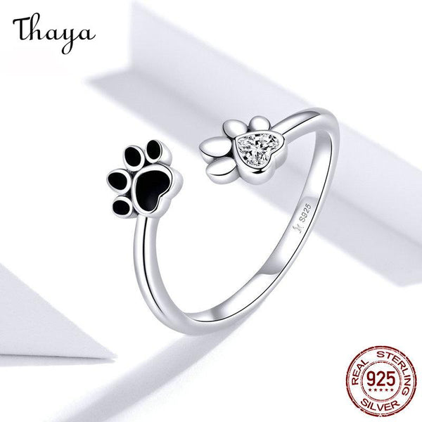 Thaya S925 Silver Paw Print Adjustable Ring