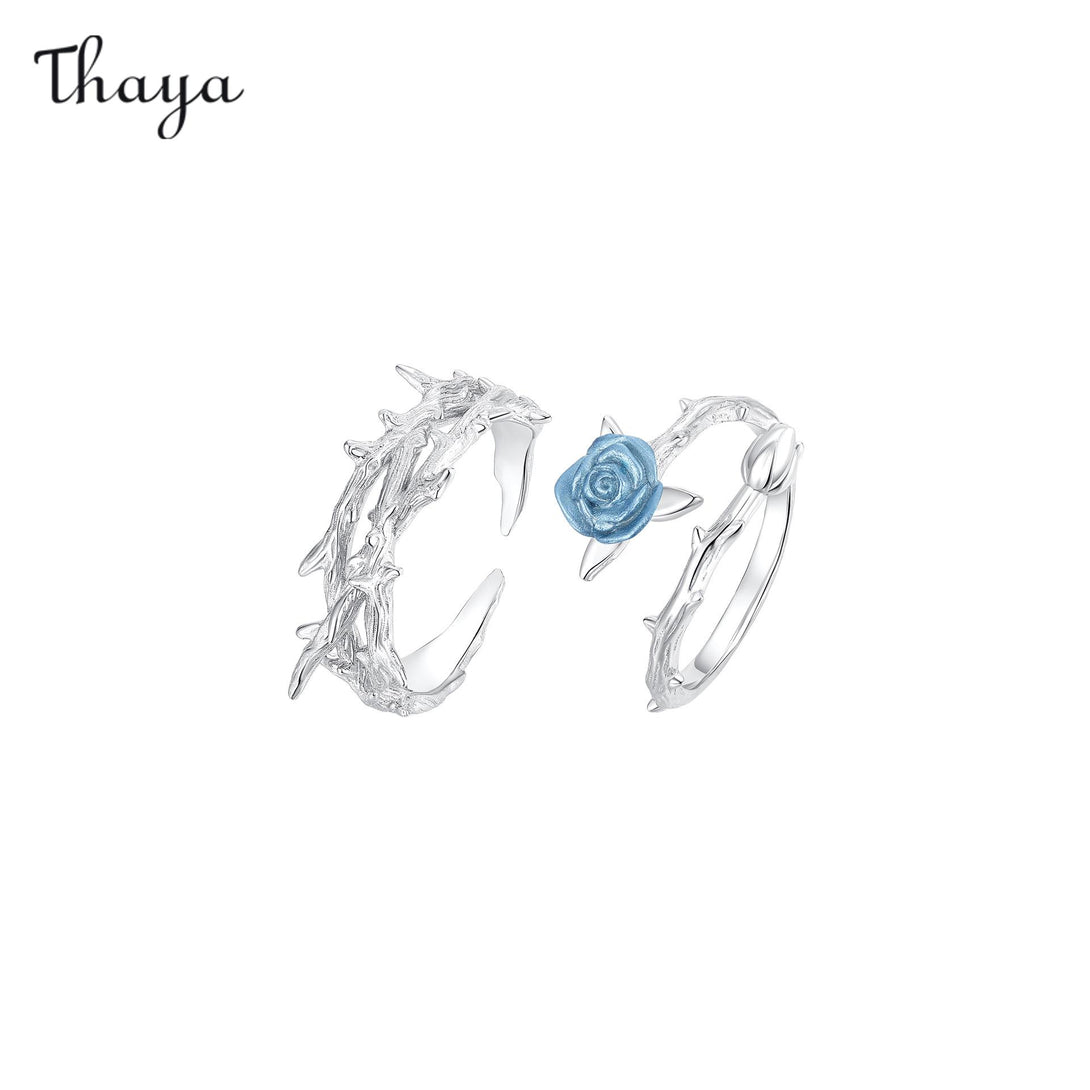 Thaya 925 Silver Thorn Rose Couple Rings - Main Image