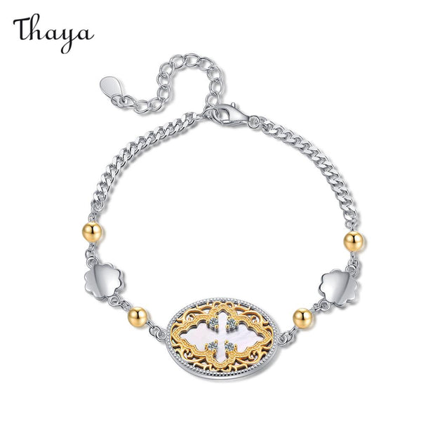 Thaya 925 Silver Lucky Clover Shell Bracelet