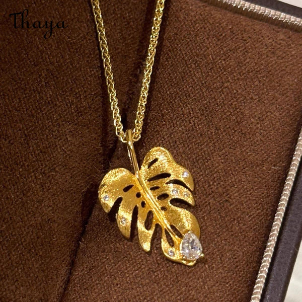 Thaya Leaf Design Gold-Plated Necklace