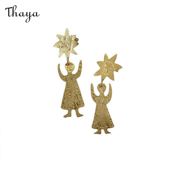 Thaya Golden Little Girl Star Wishing  Earrings