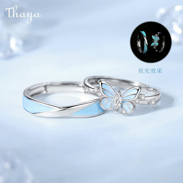 Thaya  S925 Silver Luminous Enamel  Butterfly Couple Rings