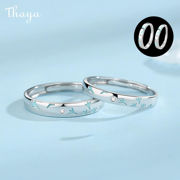 Thaya S999 Silver Enamel Luminous Dandelion Couple Rings