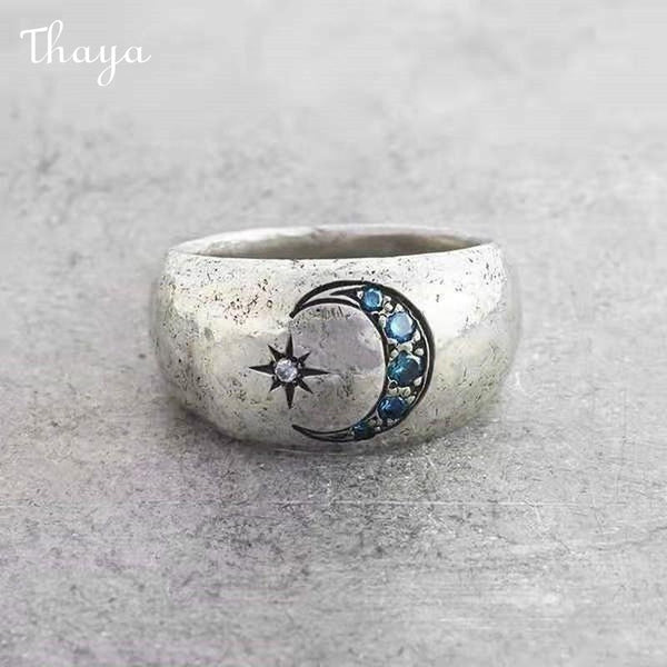 Thaya Simple Sun and Moon Inlaid Zircon  Ring