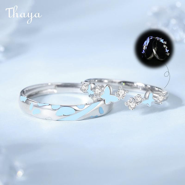 Thaya S925 Silver Luminous Enamel Dreamy Butterfly Couple Rings