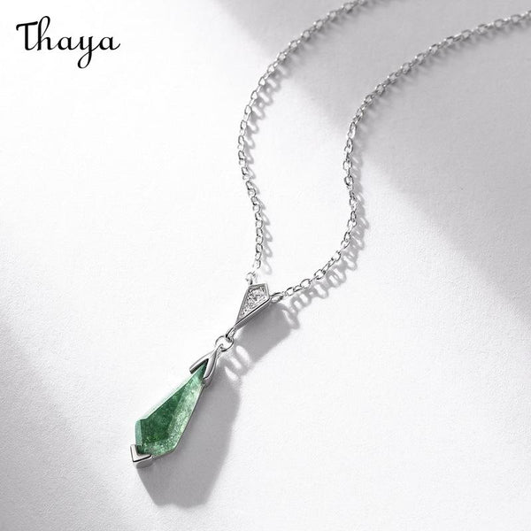 Thaya S925 Silver Fairy Style Green Moss Stone Necklace