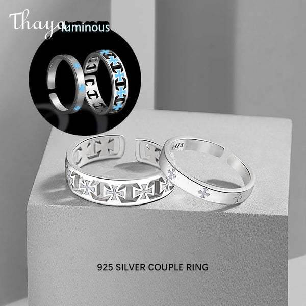 Thaya S925 Silver Luminous Romantic Cross Couple Rings