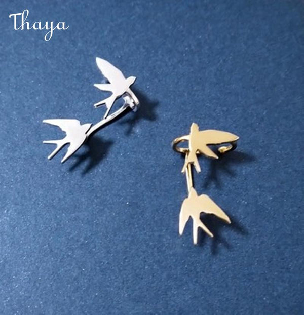 Thaya S925 Silver Bird Swallow Dangle Ear Cuff