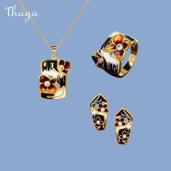 Thaya  Enamel Floral Jewelry Set