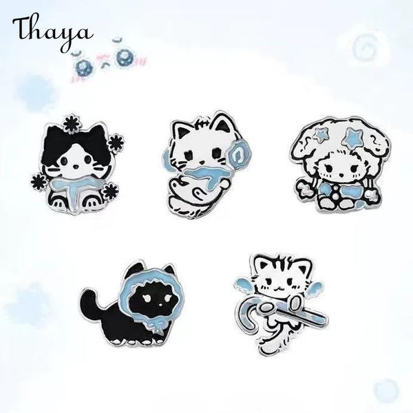 Thaya 925 Silver  Cute Winter Cat Enamel Charms Earrings Set（Mix & Match As You Like）