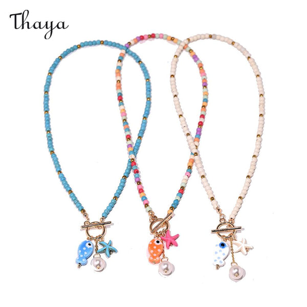 Thaya Beaded Fish Charm Necklace