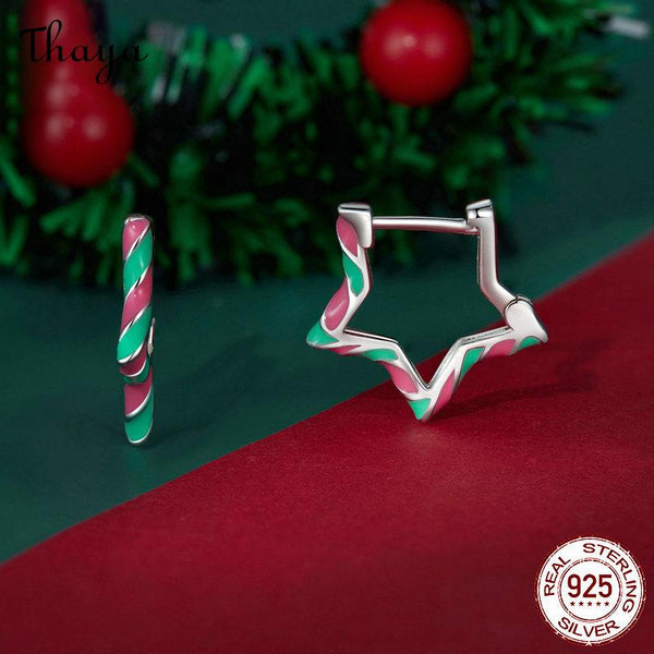Thaya S925 Silver Enamel  Christmas Colorful Five-pointed  Star Earrings