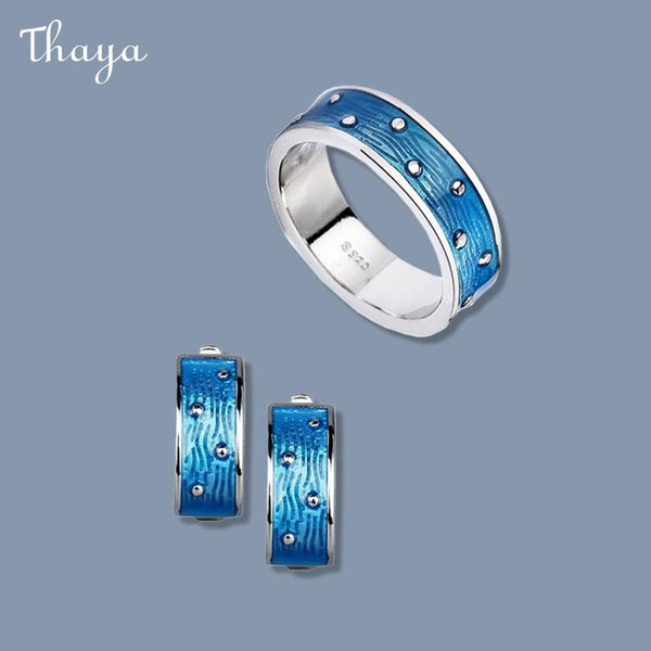 Thaya  Enamel Blue Texture Polka Dots Earrings