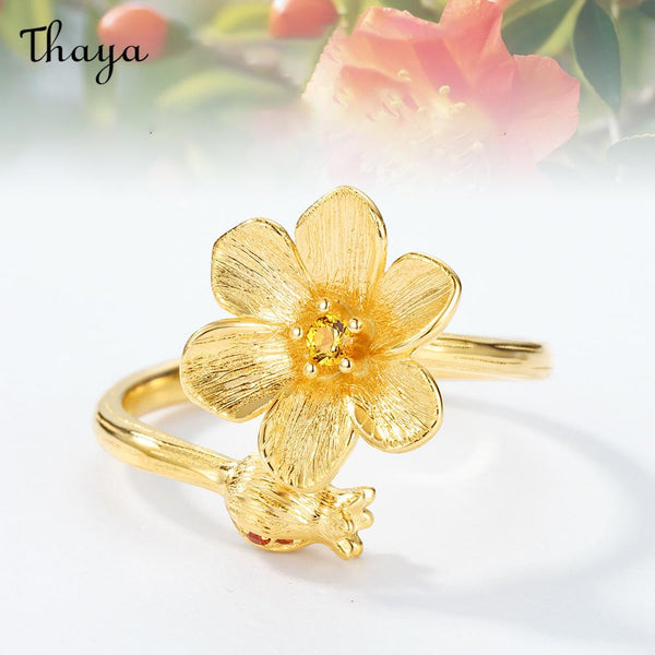 Thaya S925 Silver Golden Pomegranate Flower Ring