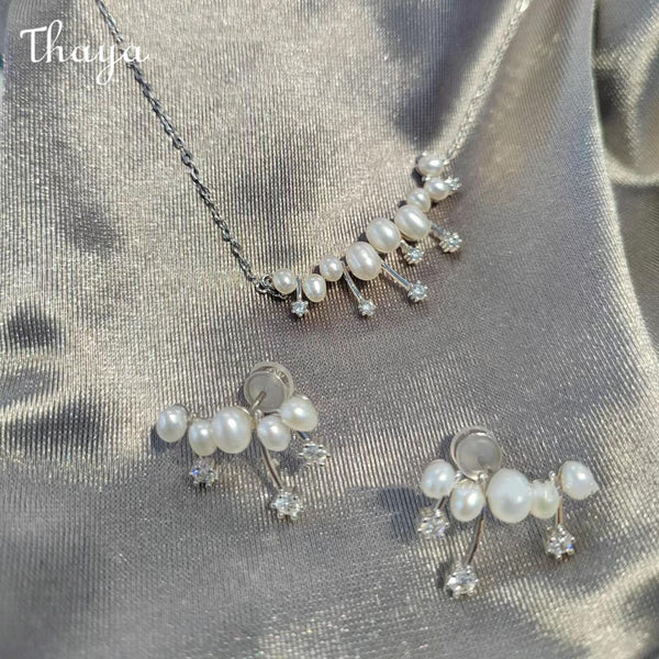 Thaya S925 Silver Pearl Necklace and Earrings Set