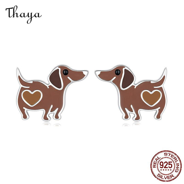 Thaya S925 Silver Dachshund Dog Earrings