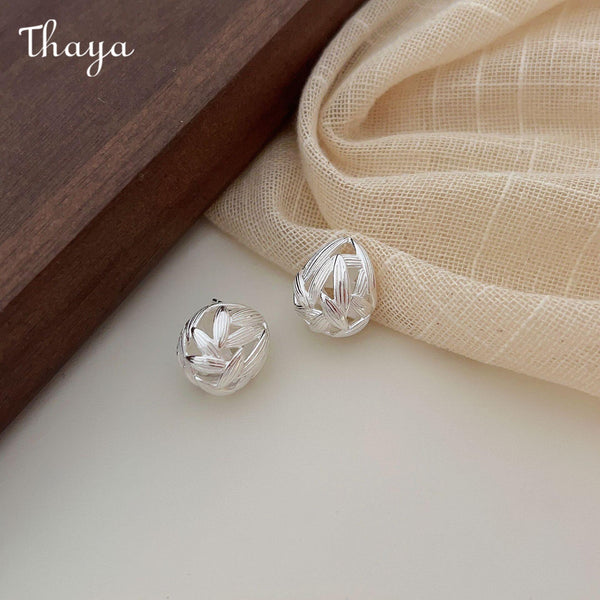 Thaya 925 Silver Bamboo Leaves Hollow Water  Drops Earrings