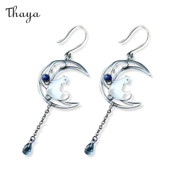 Thaya Moon Cat Ear Chain Earrings