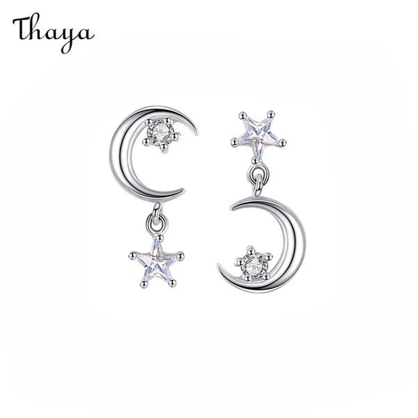 Thaya 925 Silver Star-moon Asymmetrical Earrings