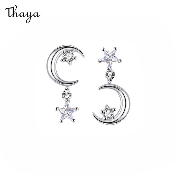Thaya 925 Silber Stern-Mond Asymmetrische Ohrringe