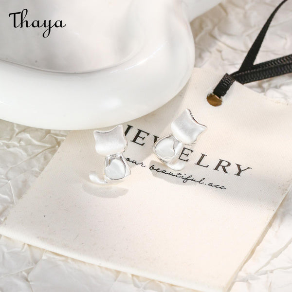 Thaya S925 Silver Cute Cat Stud Earrings