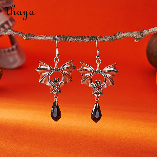 Thaya Bat Drop Earrings with Black Crystal
