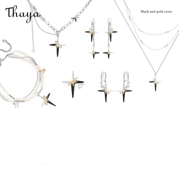 Thaya Black and Gold Cross Jewelry Set