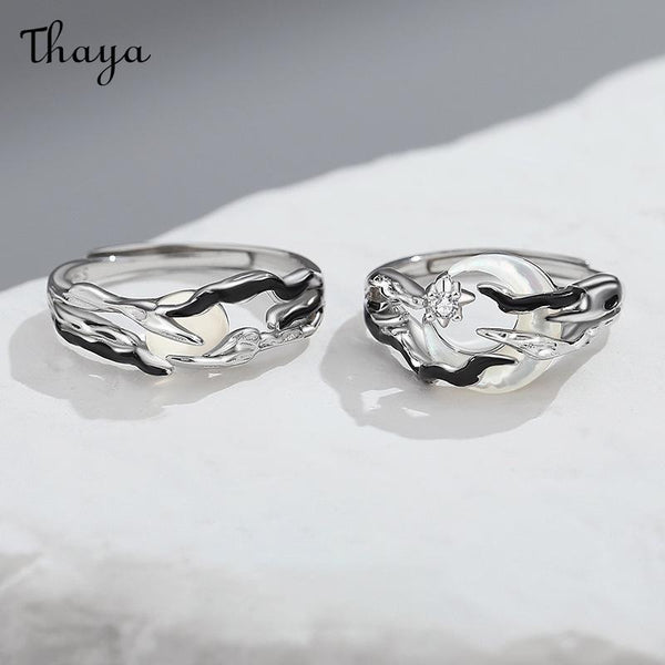 Thaya S925 Silver Sun Rises And Moon Sets Couple Rings