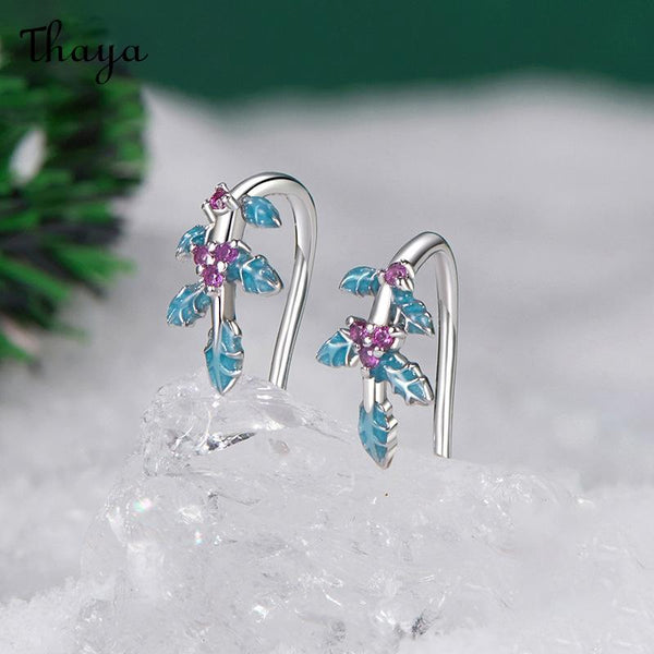 Thaya S925 Silver Christmas Leaf Zircon Dangle Earrings