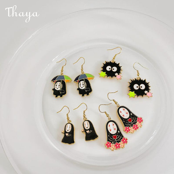 Thaya Cartoon Funny Faceless  Urchin Ghost Earrings