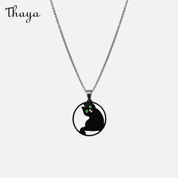 Thaya Tilted Black Cat Necklace