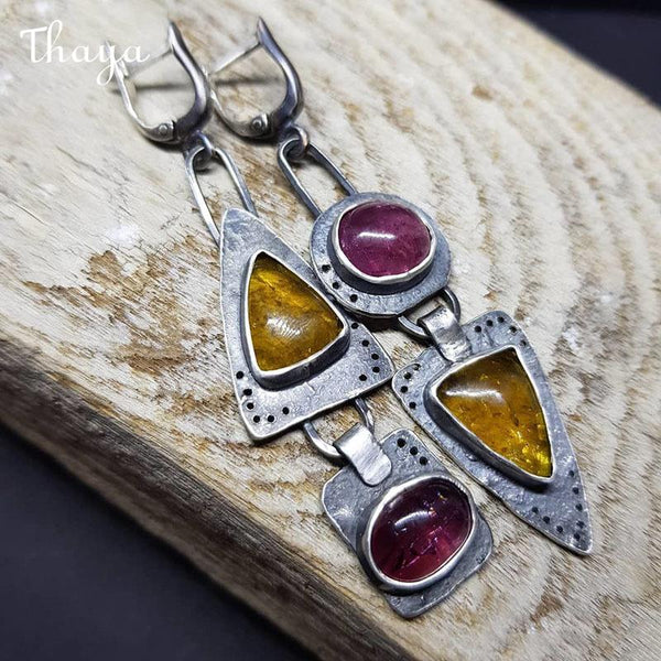 Thaya Silver Dangle Earrings with Gemstones
