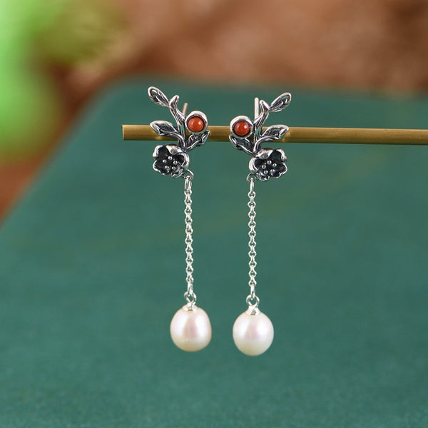 Thaya S925 Silver Floral Pearl Drop Earrings