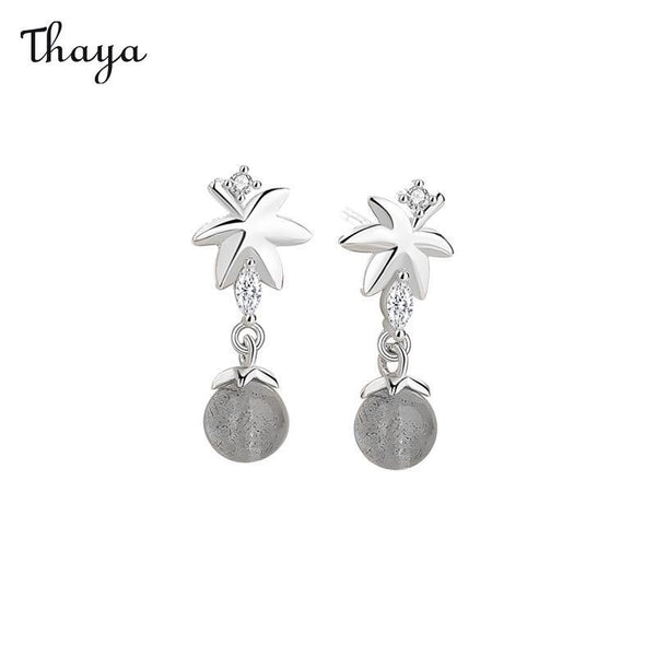 Boucles d'oreilles à tige en argent 925 et pierre de lune en érable Thaya