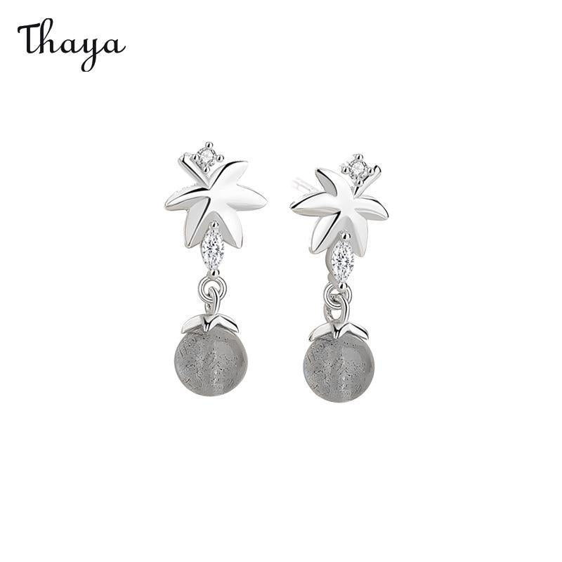 Boucles d'oreilles à tige en argent 925 et pierre de lune en érable Thaya